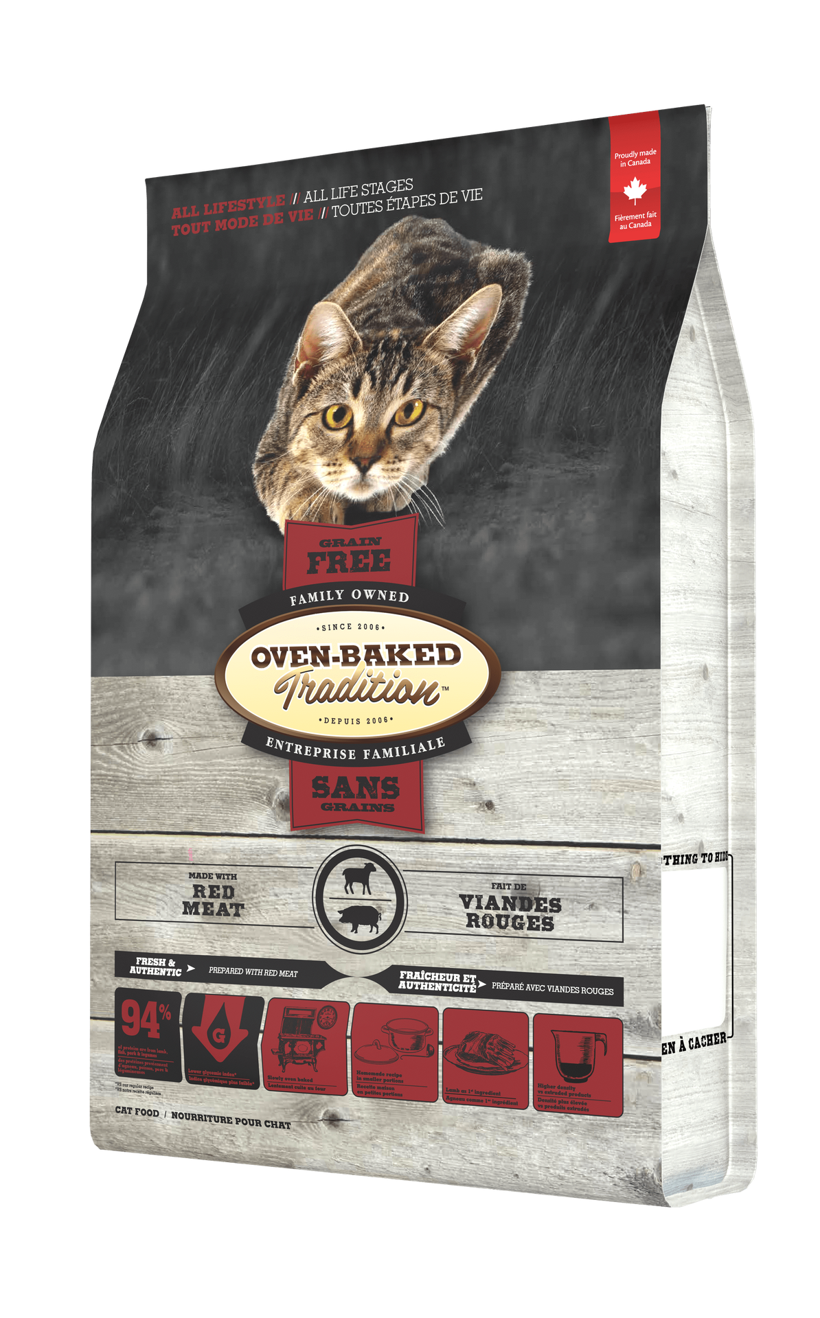 Oven Baked Tradition oven-baked red meat cat food bag with grain free formula and cat image