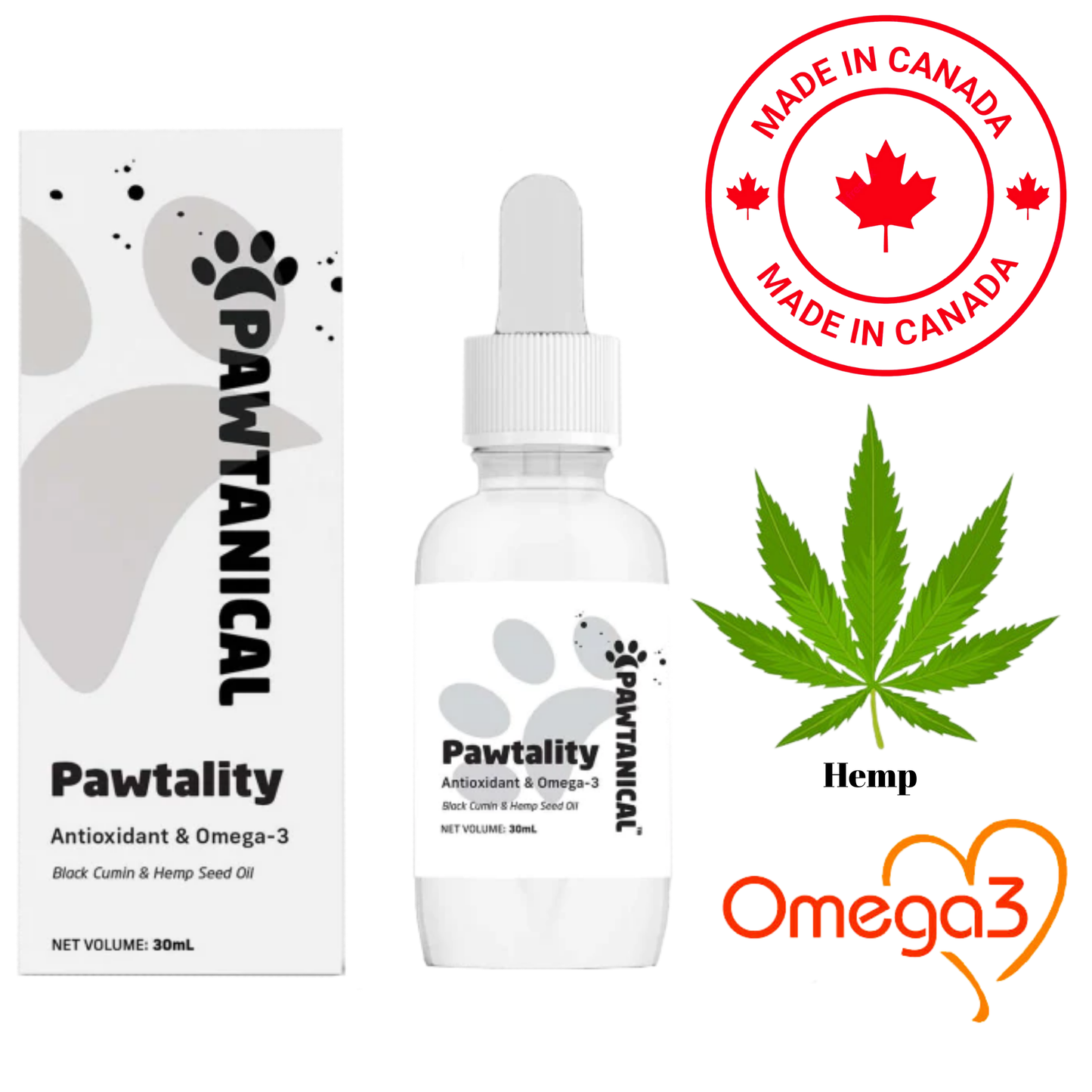 Pawtanical Pawtality benefits Antioxidant and Omega-3 Oil for Dogs in a 30ml Bottle