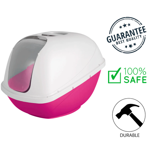 Petmate pink white large cat litter box with hooded design and swinging door for cat supplies