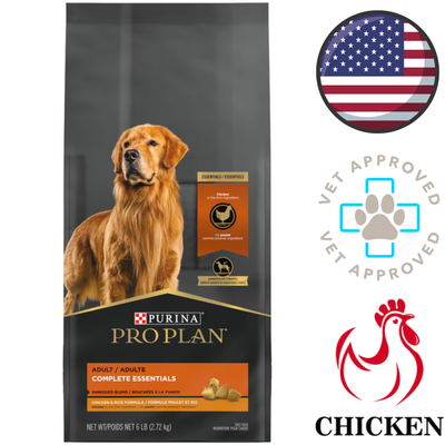 Purina Pro Plan chicken recipe bag with golden retriever image healthy dry dog food for adult dogs vet approved