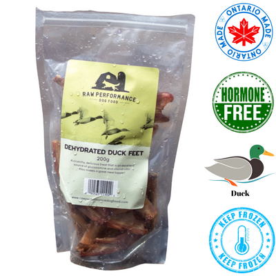 Raw Performance Dehydrated Duck Feet Dog Treats in a 200g Pack for Natural Pet Chewing