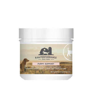 Raw Performance puppy support supplement container for dog health and wellness