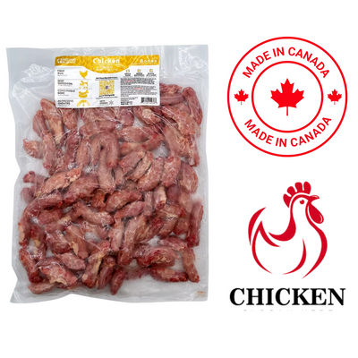 Red Dog Blue Kat bulk chicken necks for dogs frozen raw dog food in a clear bag with made in Canada label