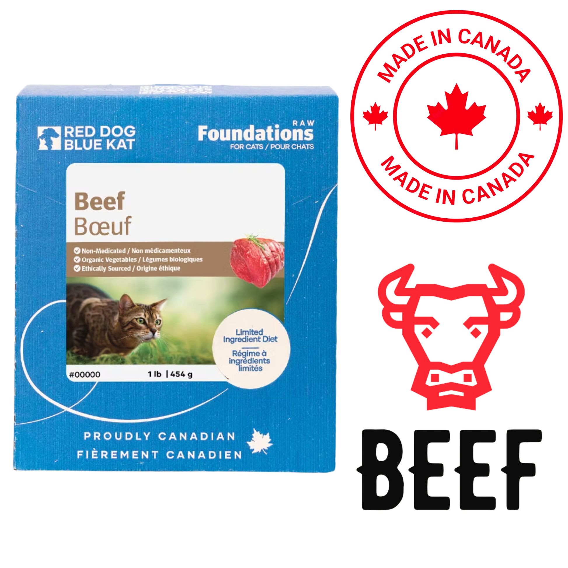 Red Dog Blue Kat - Foundations Beef Raw Cat Food - 1 lb