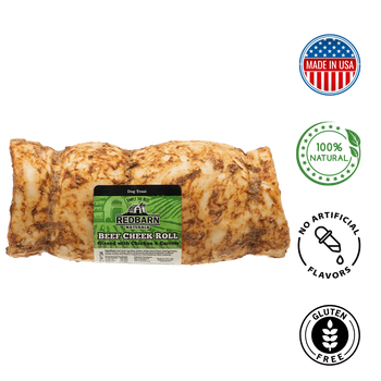 RedBarn beef cheek rolls, natural dog treats made in the USA for healthy chewing
