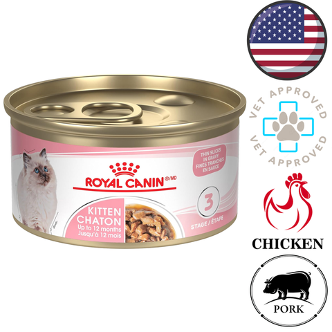 Royal Canin kitten canned cat food in gravy chicken and pork vet approved can for kittens up to 12 months