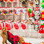 Curly brown dog wearing sharper barker lightweight dog hoodie in red and black playing with toy in pet store