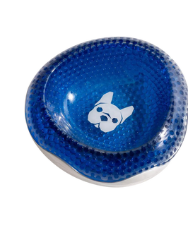 Silver Paw cooling dog bowl in blue with raised textured surface and dog face design
