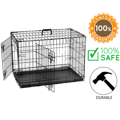 Smart pet small dog crate with double doors black metal wire crate with handle and durable design