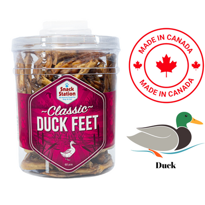 This & That classic duck feet dog treats jar with 60 pieces made in Canada for healthy dog snacks