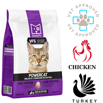 Squarepet feline turkey chicken dry food PowerCat high protein cat and kitten nutrition bag