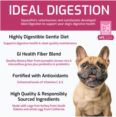 SquarePet ideal digestion dog food featuring a highly digestible diet for optimal health