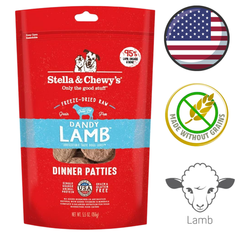 Stella & Chewys lamb patties freeze-dried raw dog dry food in red resealable bag
