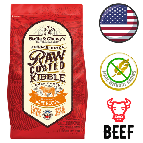 Stella & Chewys beef kibble dry dog food freeze-dried raw coated oven baked grain free USA made