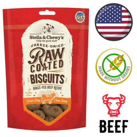 Stella & Chewys beef raw coated biscuits dog treats grain free freeze dried oven baked