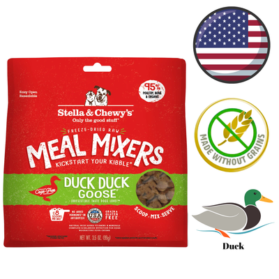 Stella & Chewys duck duck goose meal mixers for dog freeze-dried raw food with 95 percent poultry bone and organs