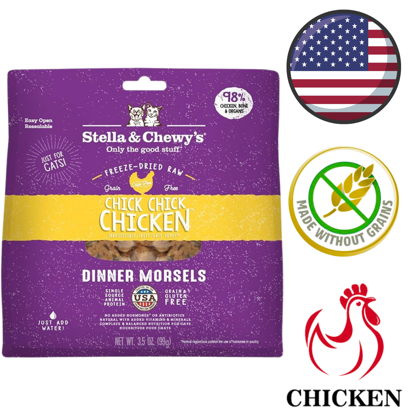 Stella & Chewy's - Chick, Chick Chicken Freeze Dried Raw Dinner Morsels Cat Food - 3.5 Oz