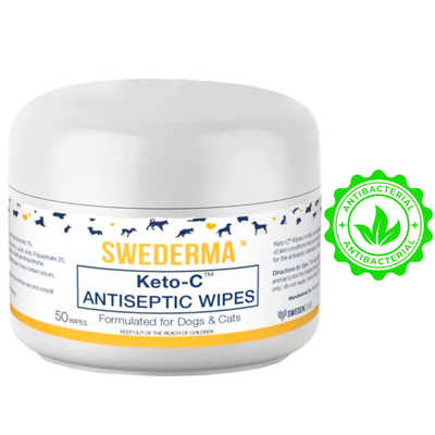 Swederma Keto-C Wipes for Dogs, 50 antibacterial wipes in a convenient container for pet hygiene