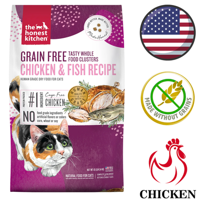 The Honest Kitchen chicken and fish cat food clusters grain free dry food bag with natural ingredients