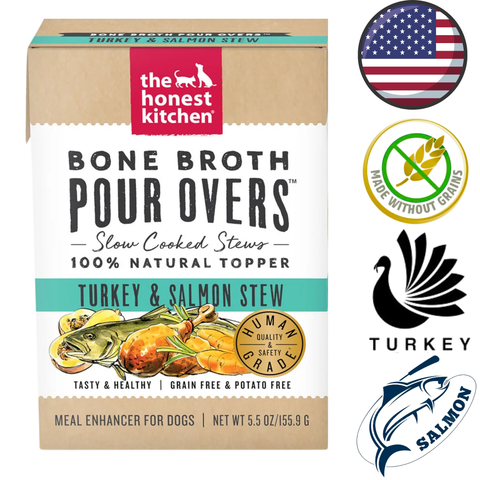 The Honest Kitchen turkey and salmon bone broth dog food topper 5.5 oz natural grain free meal enhancer