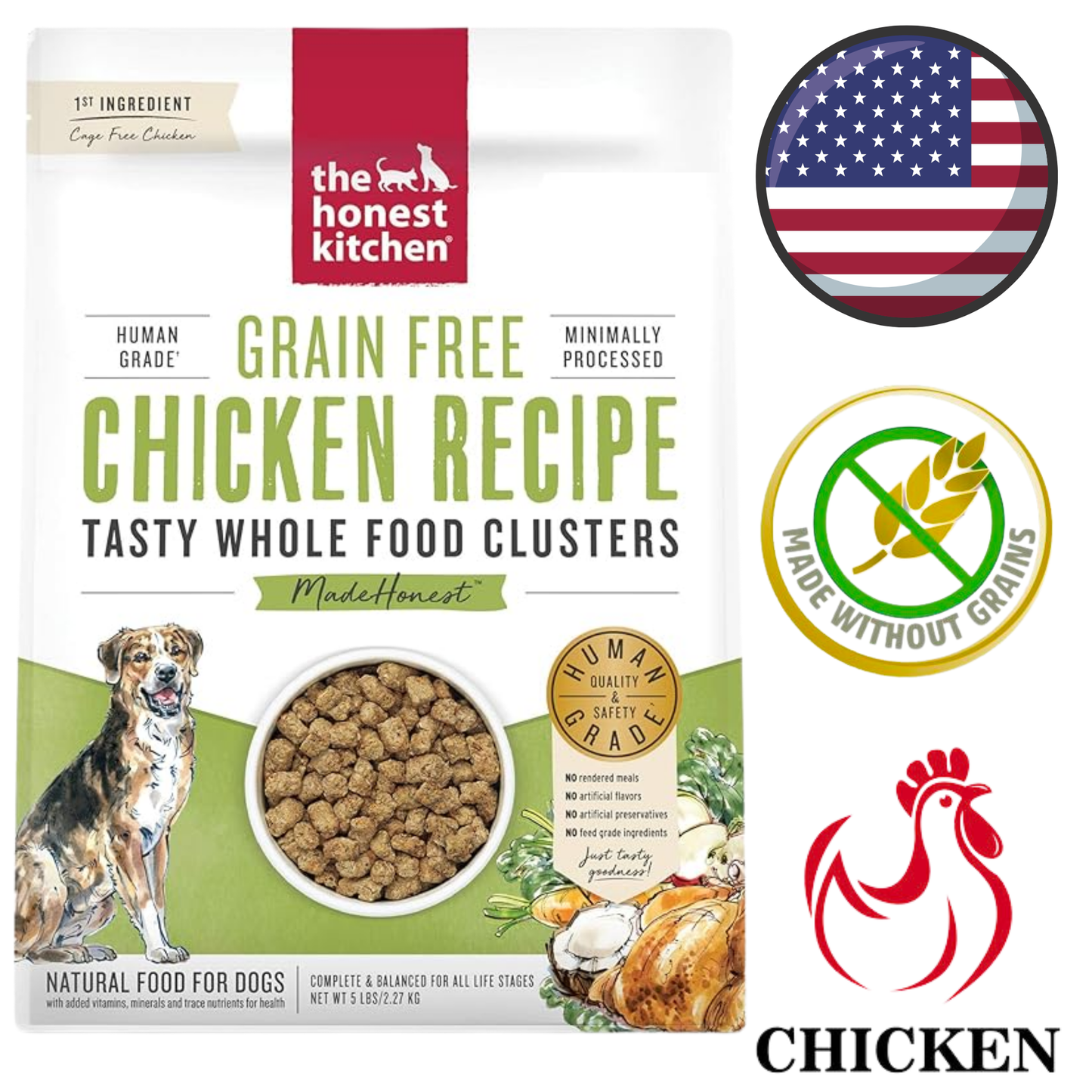 The Honest Kitchen - Grain Free Whole Food Clusters Chicken Dog Food - 5 lb