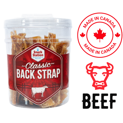 This & That natural beef treats for dogs classic back strap beef dog snacks in clear container