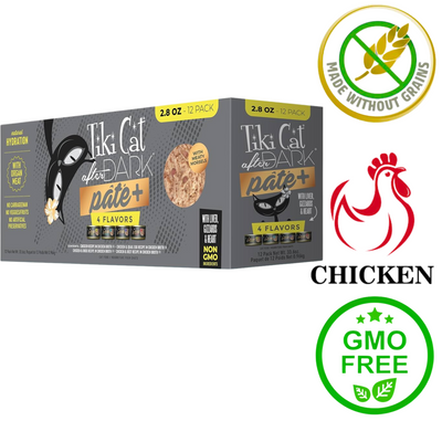 Tiki Cat After Dark Pate variety pack 12 cans wet cat food made with chicken grain free and GMO free