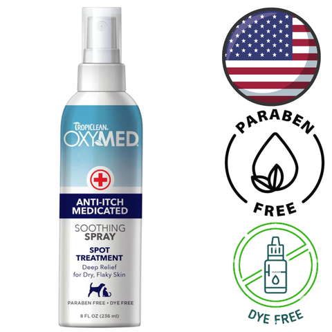 Tropiclean anti-itch medicated pet soothing spray for spot treatment of dry flaky skin