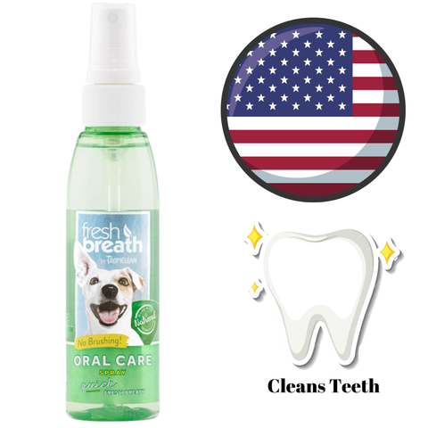 TropiClean dog teeth cleaning spray with fresh breath formula and no brushing needed for oral care