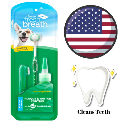 Tropiclean oral kit for small dogs with brushing gel and toothbrush for plaque and tartar control