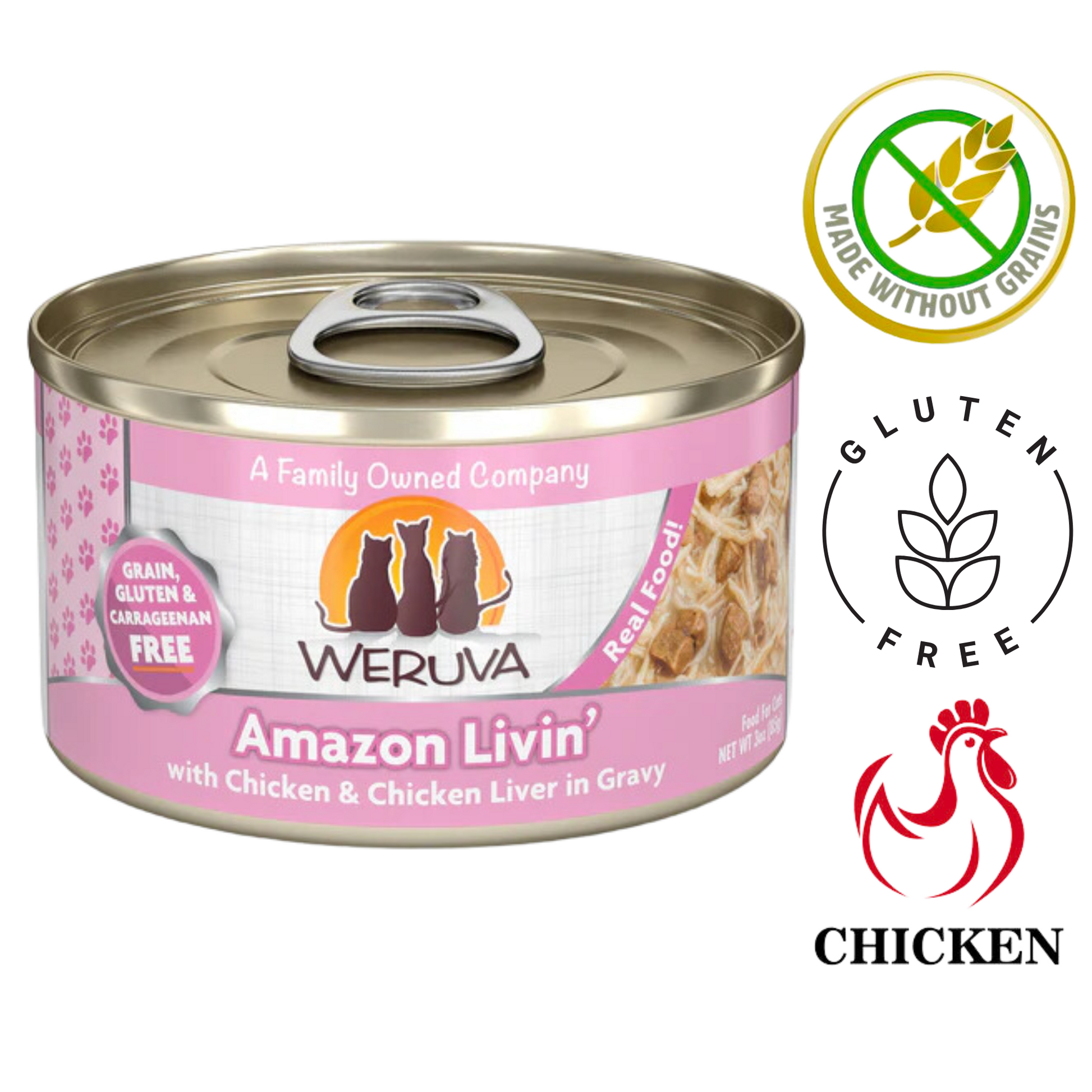 Weruva Amazon Livin cat food canned wet food with chicken and chicken liver in gravy gluten free