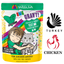 Weruva BFF Text Me cat food chicken and turkey dinner in gravy pouch with colorful design