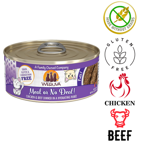 Weruva chicken and beef cat food in a hydrating puree for a nutritious meal option