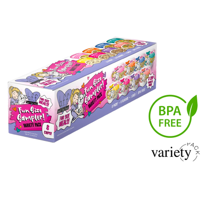 Weruva fun size wet dog food variety pack with 8 cups BPA free packaging and multiple flavors