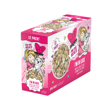 Weruva I'm in Luck dog food in a 12 pack featuring delicious chicken and pumpkin recipe