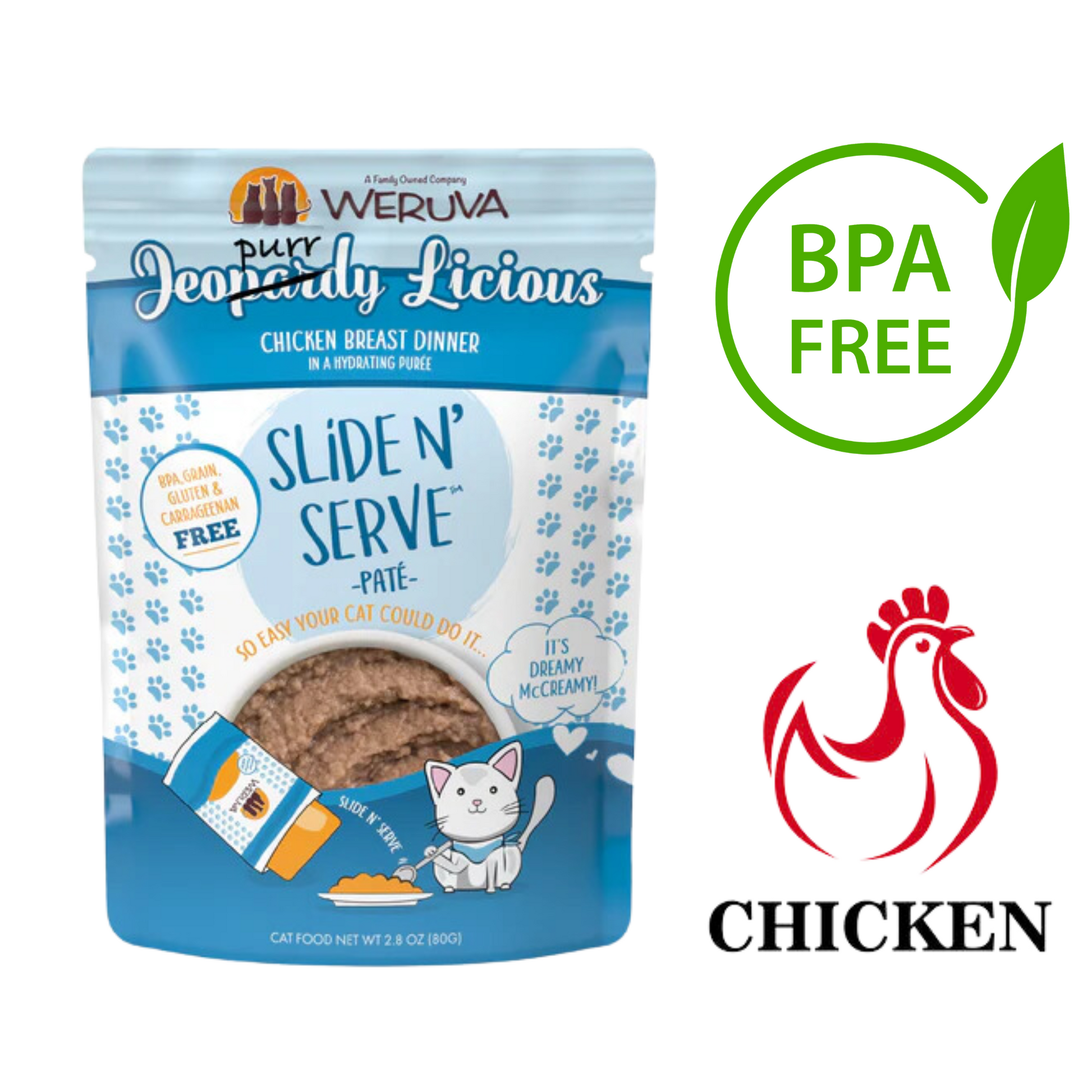 Weruva Jeopurrdy Licious cat dinner chicken breast pate canned wet food BPA free