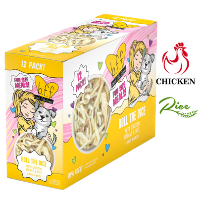 Weruva Roll The Dice dog food 12-pack with chicken, breast, and rice for healthy pet meals