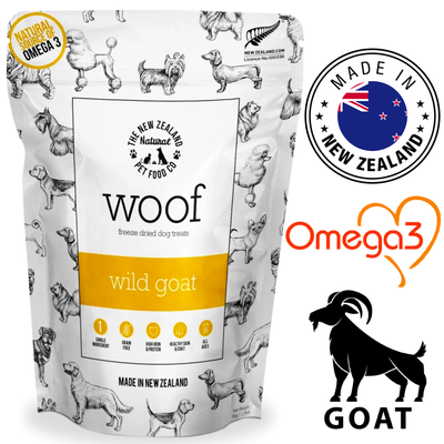 The New Zealand Pet Food Co nzpf freeze dried wild goat dog treats with natural omega 3 made in New Zealand