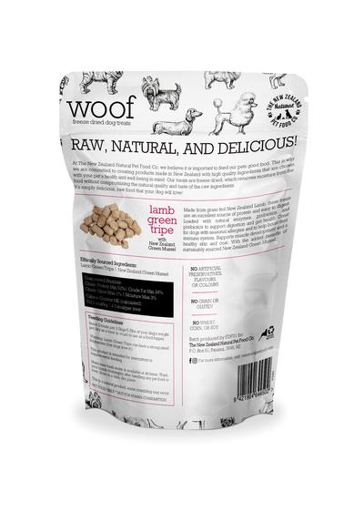 The New Zealand Pet Food Co nzpf lamb green tripe dog treats freeze dried natural dog snack pouch