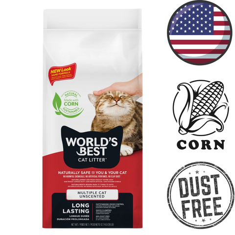 Worlds Best Cat Litter bag with smiling cat and corn formula long lasting natural cat litter unscented dust free