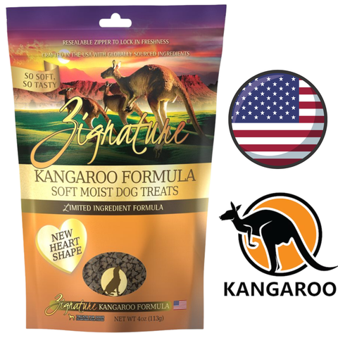 Zignature Kangaroo Formula bag of soft moist dog treats limited ingredient new heart shape treats