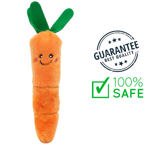 Zippyclaws kickerz cat toy carrot plush orange carrot with green leaves and smiling face for cats