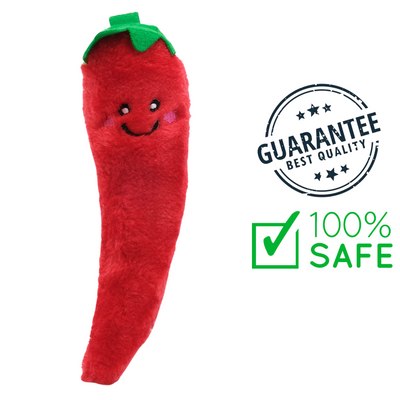 Zippyclaws pepper kickerz cat toy plush red chili pepper with smiling face and green top