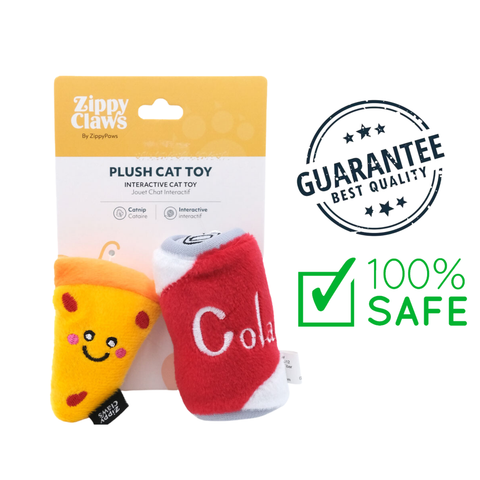 Zippyclaws pizza & cola cat toys plush interactive toys for cats safe and guaranteed quality