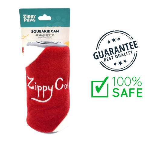ZippyPaws cola squeaky dog toy in red and white plush can shape with guaranteed safe quality