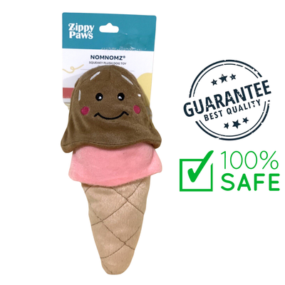 ZippyPaws ice cream dog toy plush squeaky safe chew toy with smiling face