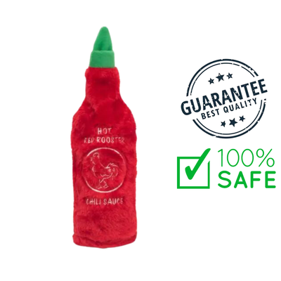 Zippypaws red rooster hot sauce dog toy plush bottle design safe and durable pet chew toy