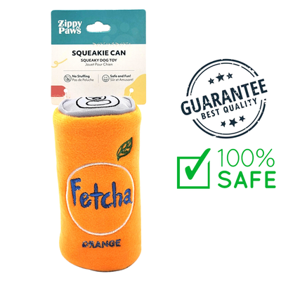 ZippyPaws Squeakie Fetch Dog Toy orange plush can shaped squeaky dog toy with no stuffing