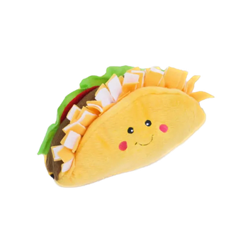 ZippyPaws taco dog toy plush shaped like a smiling taco with lettuce and cheese details