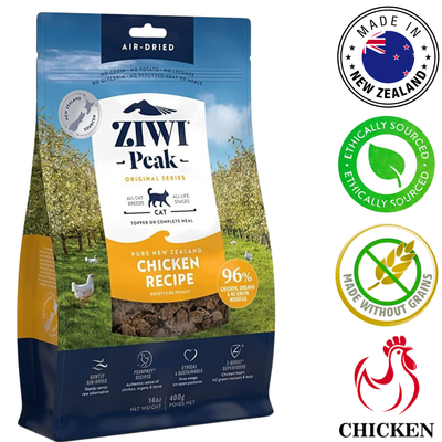 ZIWI chicken air dried cat food in a 400g bag featuring ethically sourced ingredients
